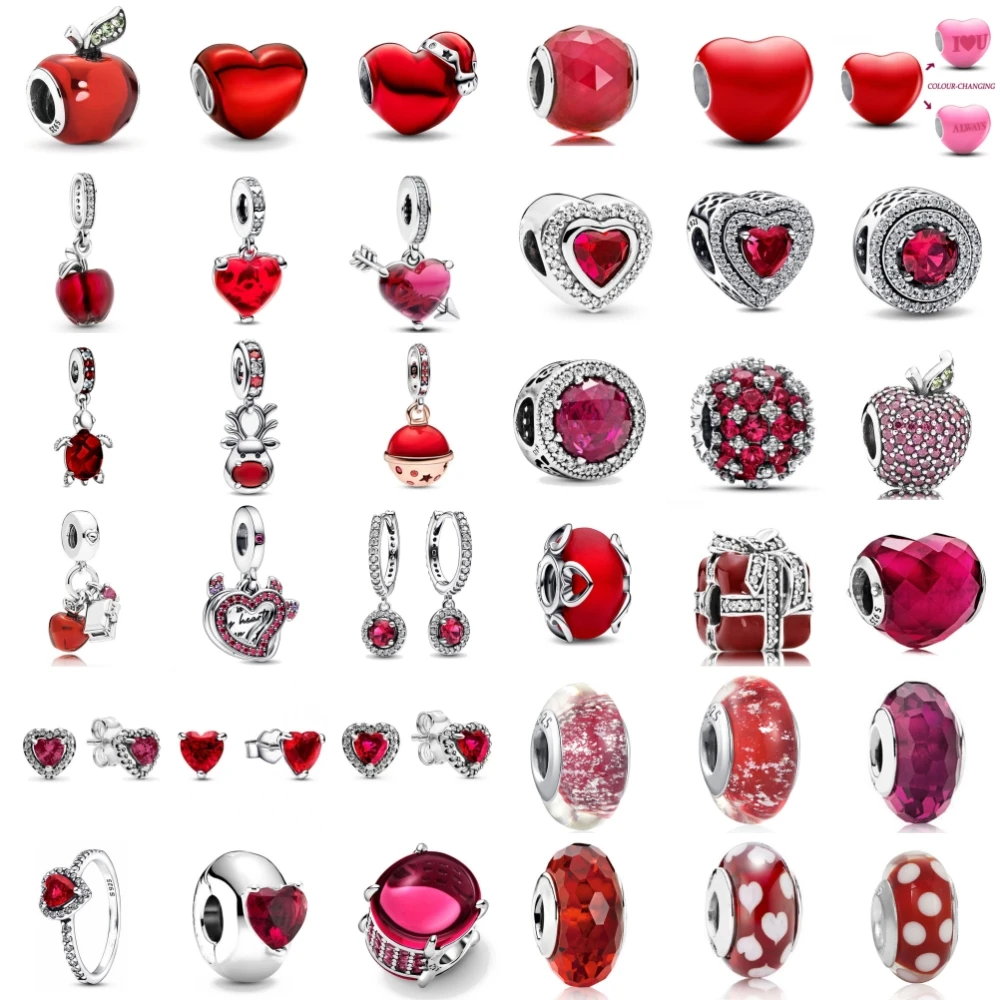 Hot selling Valentine's Day Red Series 925 Pure Silver Pendant Charm Apple Love Pendant, Fit Original Snake Bone Bracelet Gifts