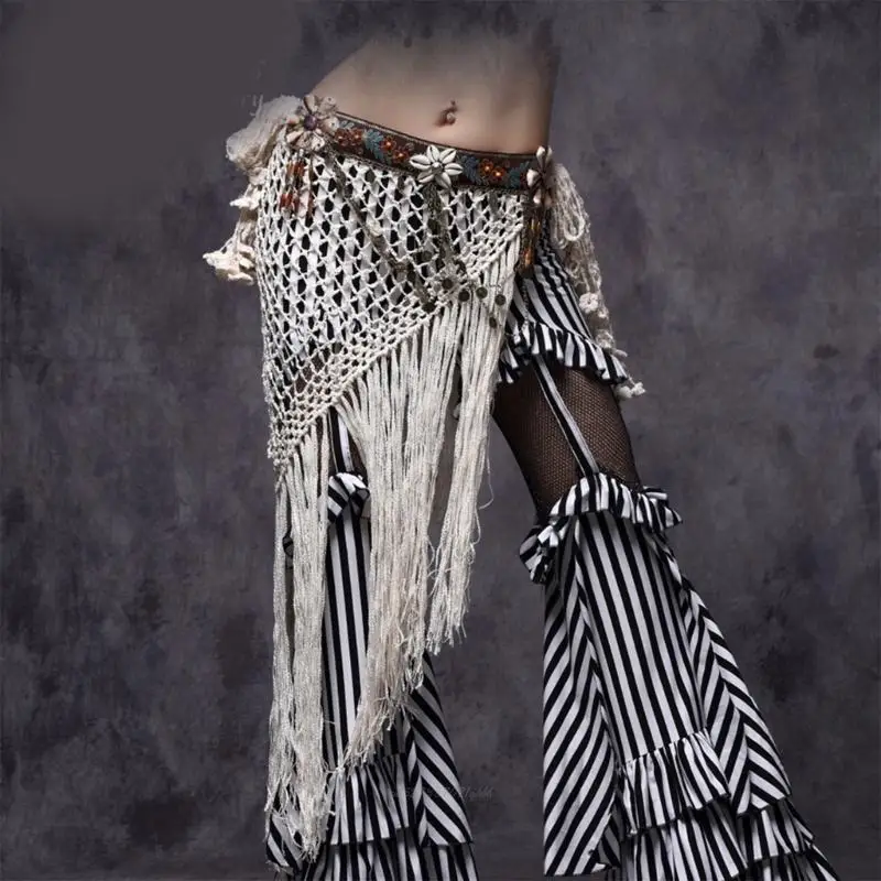 X5XA kobiety taniec brzucha chusta na biodra Tribal spódnica do tańca brzucha Fringe taniec brzucha chusta na biodra długie na