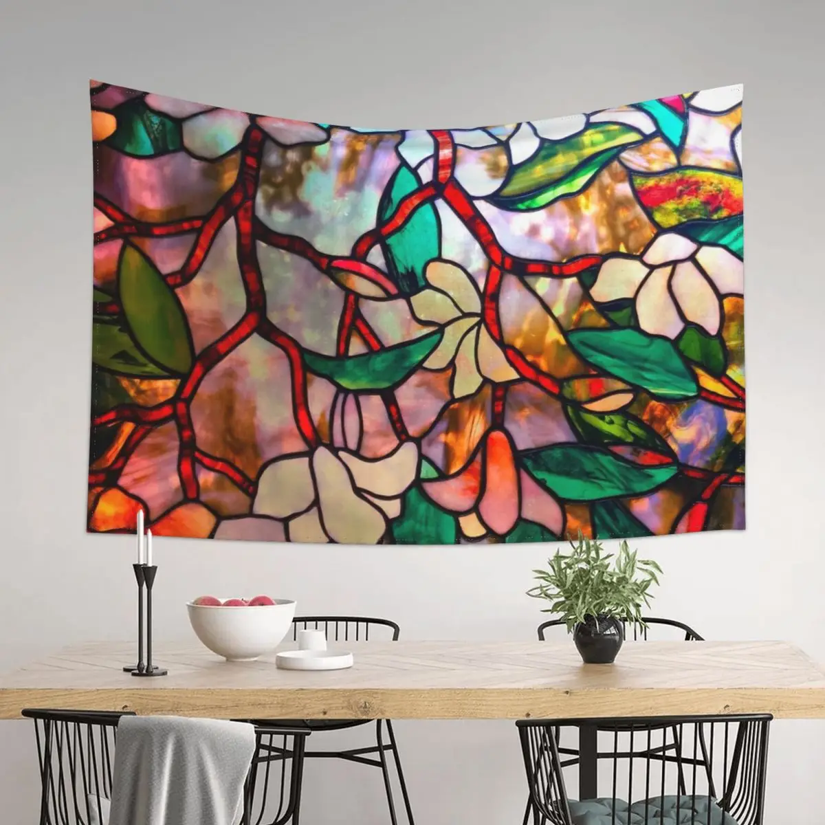 

Illuminated Plumeria Stained Glass Window Tapestry Home Supplies Decor For Bedroom Tapestry