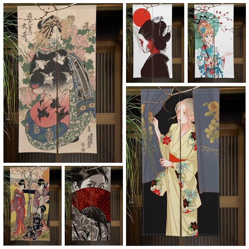 Rideau de porte Geisha japonais, décoration de porte à manger pour filles, rideau de séparation, demi-rideau suspendu pour entrée de cuisine