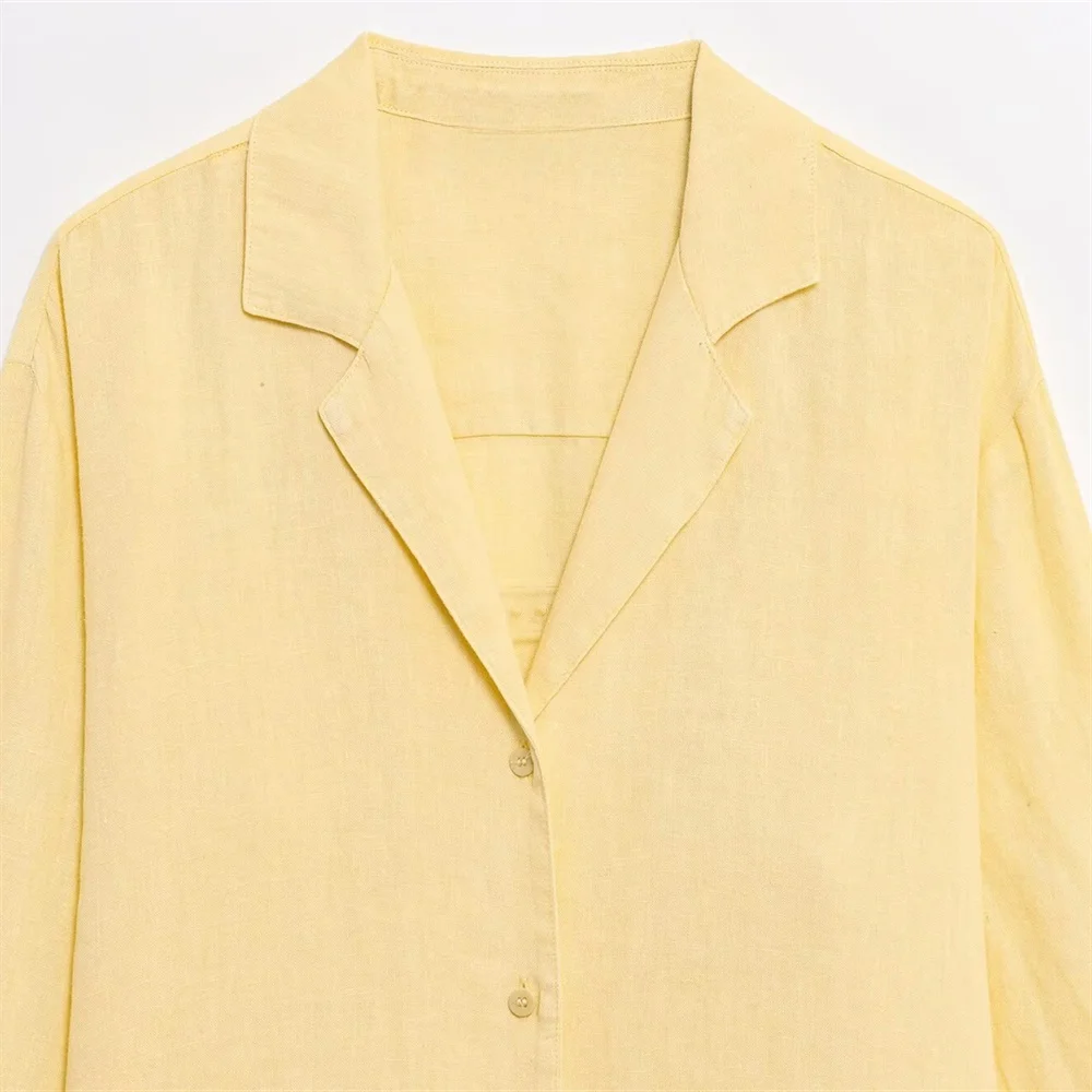 2025 RARA novedad de verano, moda informal para mujer, Color sólido, manga larga, cuello en V, camisa informal, conjunto de pantalones cortos de cintura media