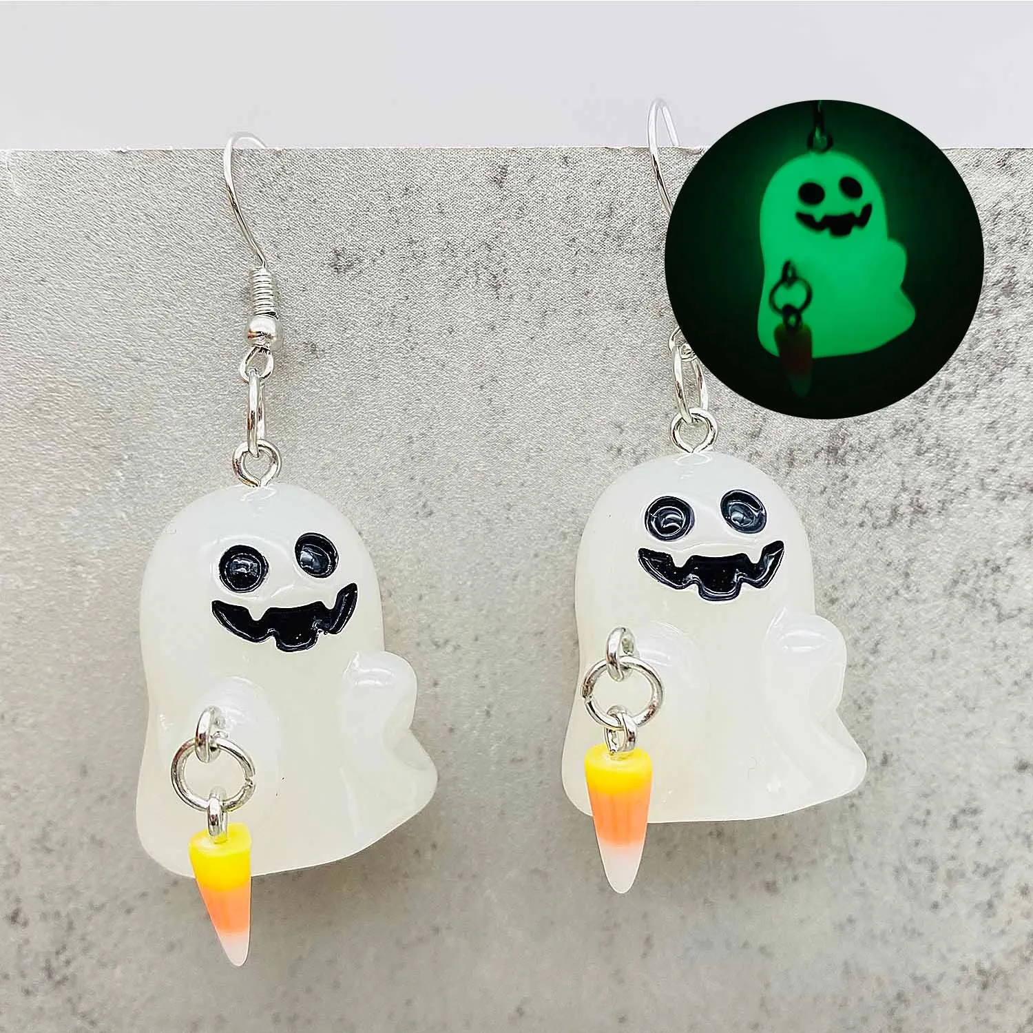 3D Luminous Bloodstains Pumpkin Ghost Halloween Necklace White Luminous Ghost Spirit Pumpkin Corn Candy Pendant Earrings