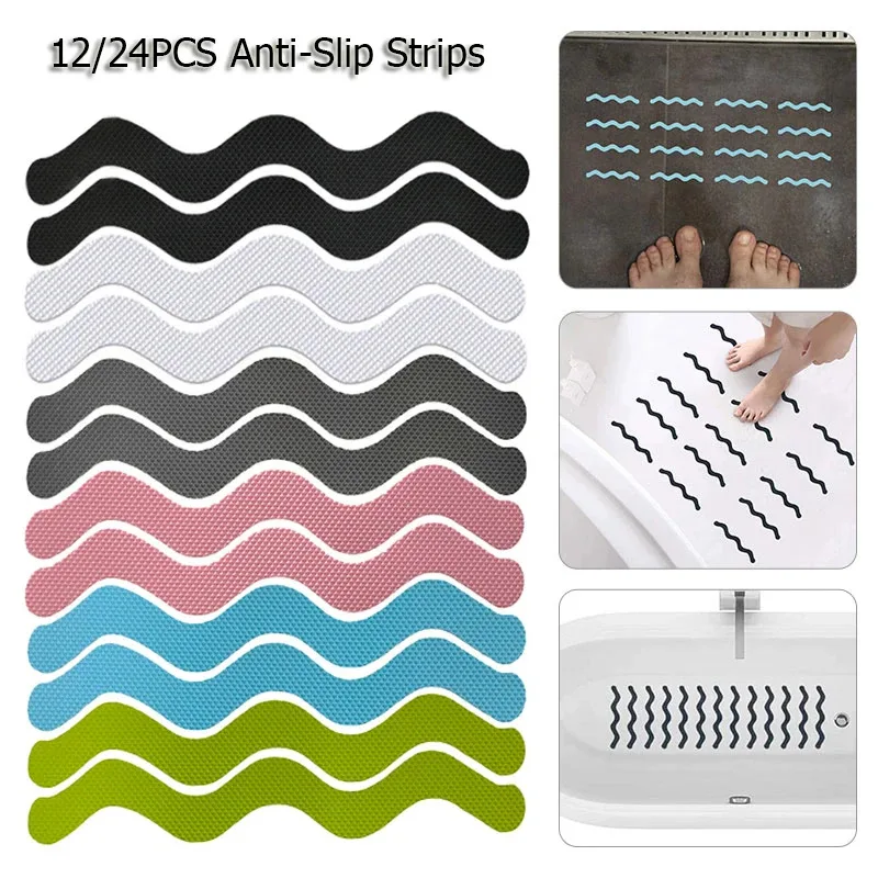 

12pcs Shaped Self-Adhesive Anti Slip Strips Waterproof Safety Strips Shower Stickers Non Slip Tape For Bathtub Stairs Floor