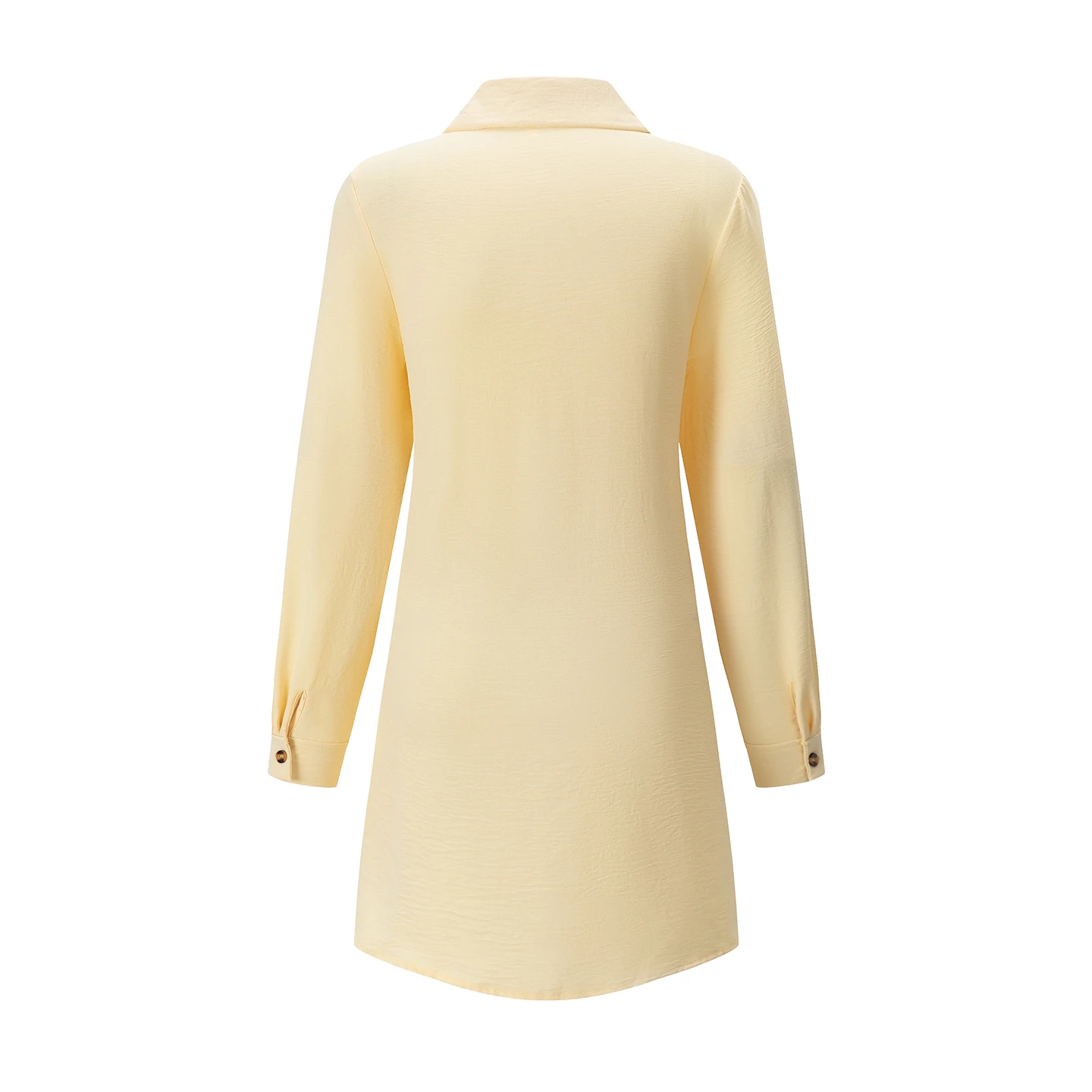 Frühling Sommer Damen Hemdkleid mit Umlegekragen, Locker Geschnittenes Übergroßes Midi-Kleid mit Knopfleiste und Seitentaschen, Lässiges Strandkleid – Detail 15