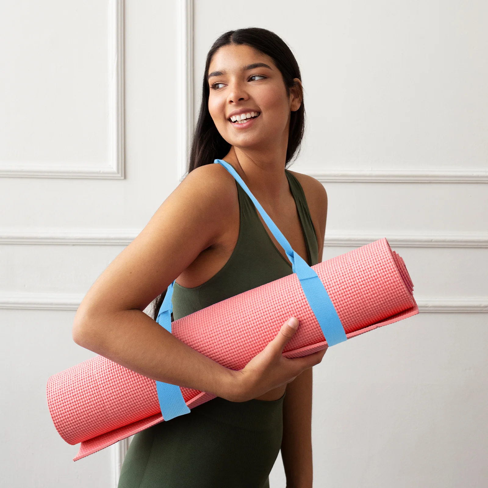 4 قطعة حزام حصيرة اليوغا قوي مقاومة للاهتراء حمل الرافعة لليوجا الأسطوانة سهلة طوي الصالة الرياضية حزام تدريب مقاومة خفيفة الوزن