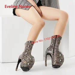 Damski Punk średnio wysokie buty z cholewami New Arrival Stiletto platformy z okrągłym czubkiem Fashion Party niestandardowe buty Plus Size do obuwia