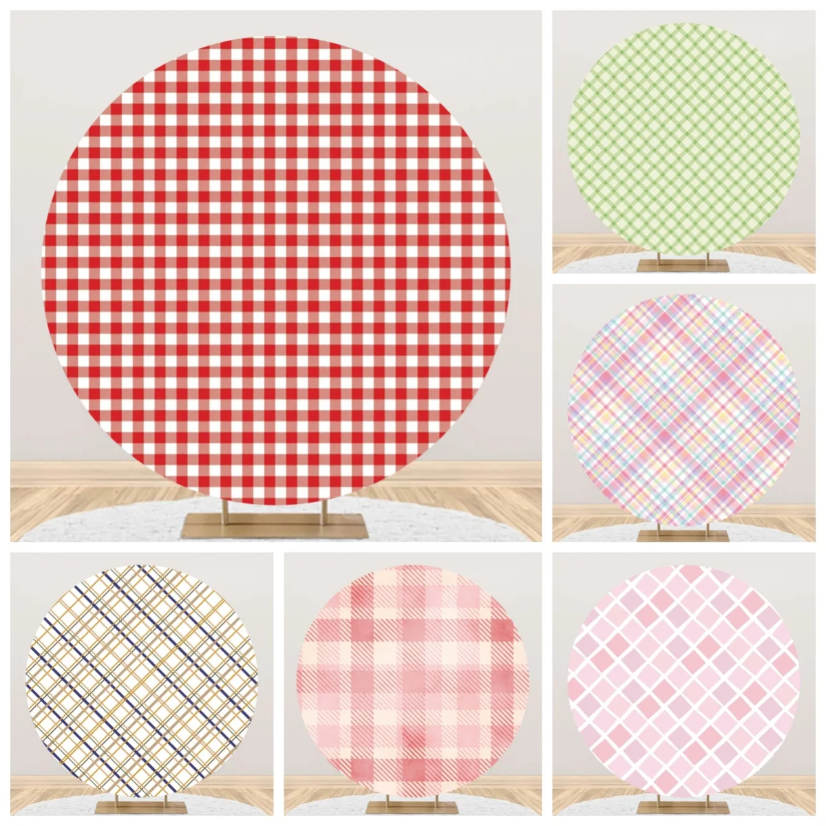 

Круглый фон в клетку для свадьбы, дня рождения, детского праздника, декора фотостудии, реквизит для фотосессий, круглый фон на заказ