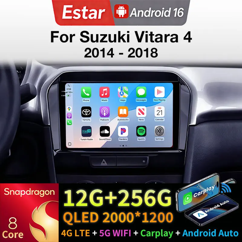CarPlay y Android Auto inalámbricos para Suzuki Vitara 4 2014-2018, reproductor Android 16 de 8 núcleos, unidad principal de radio para coche, SWC, DTS, 2 DIN, autoradio.