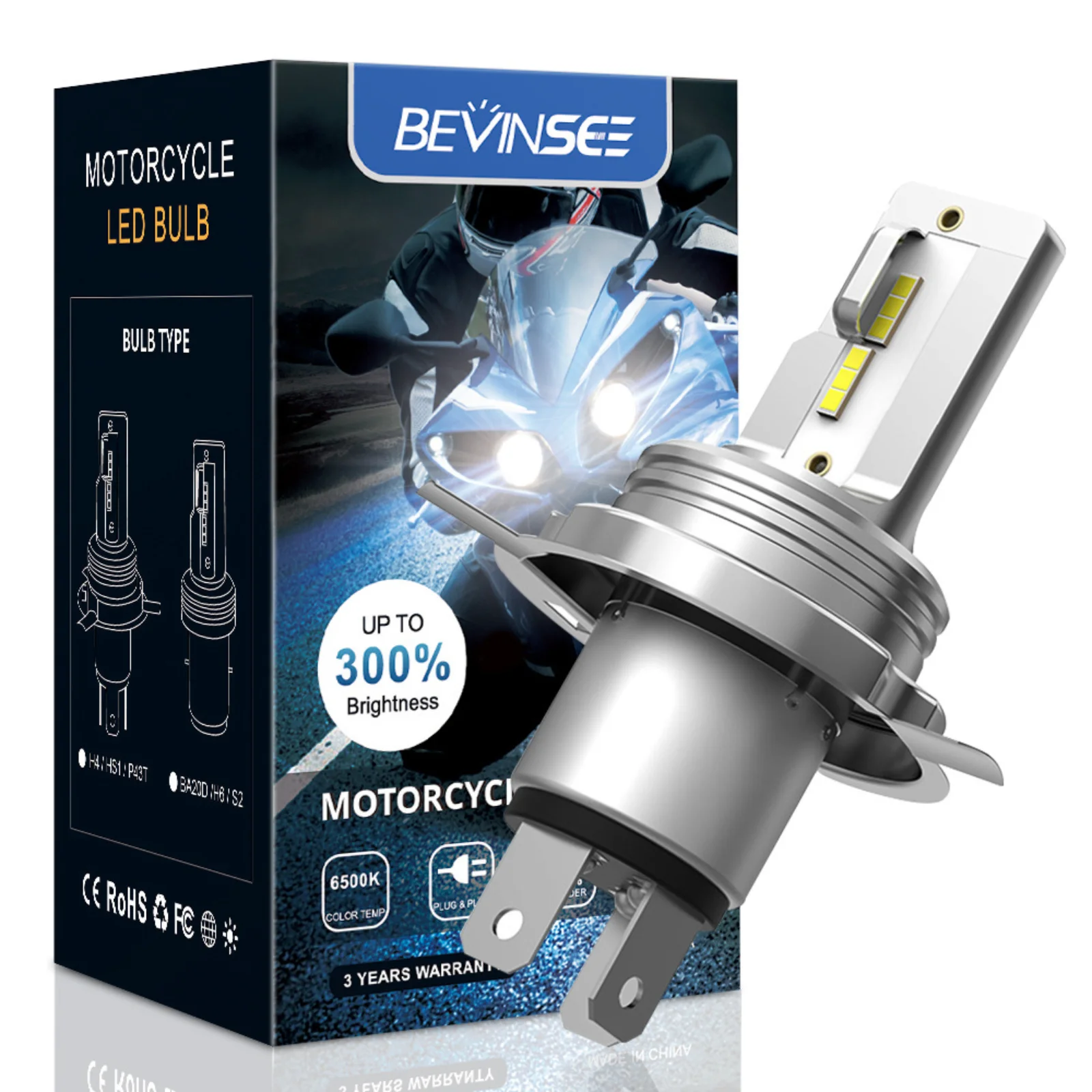 

BEVINSEE H4 LED Headlight Bulb for Motorcycle 9003 HB2 LED Hi/Lo High and Low Beam Non-polarity BA20D LED Motorbike Headlamp 12V