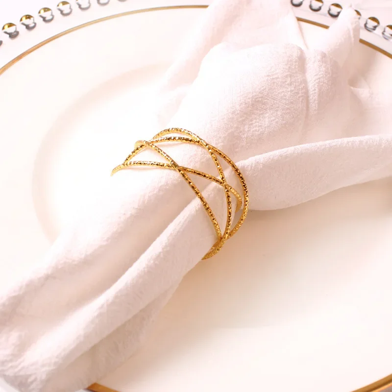 

4PCS Simple Modern Hand Woven Napkin Ring Restaurant Hotel Dinner Table Top Decoration Mesh Napkin Buckle Metal Napkin Holder