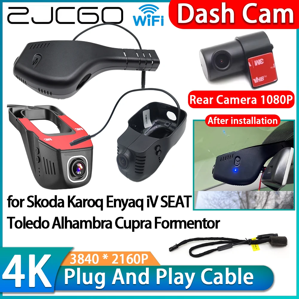 

ZJCGO for Skoda Karoq Enyaq iV SEAT Toledo Alhambra Cupra Formentor 4K Wifi Car DVR Video Recorder Dash Cam Front Rear Camera