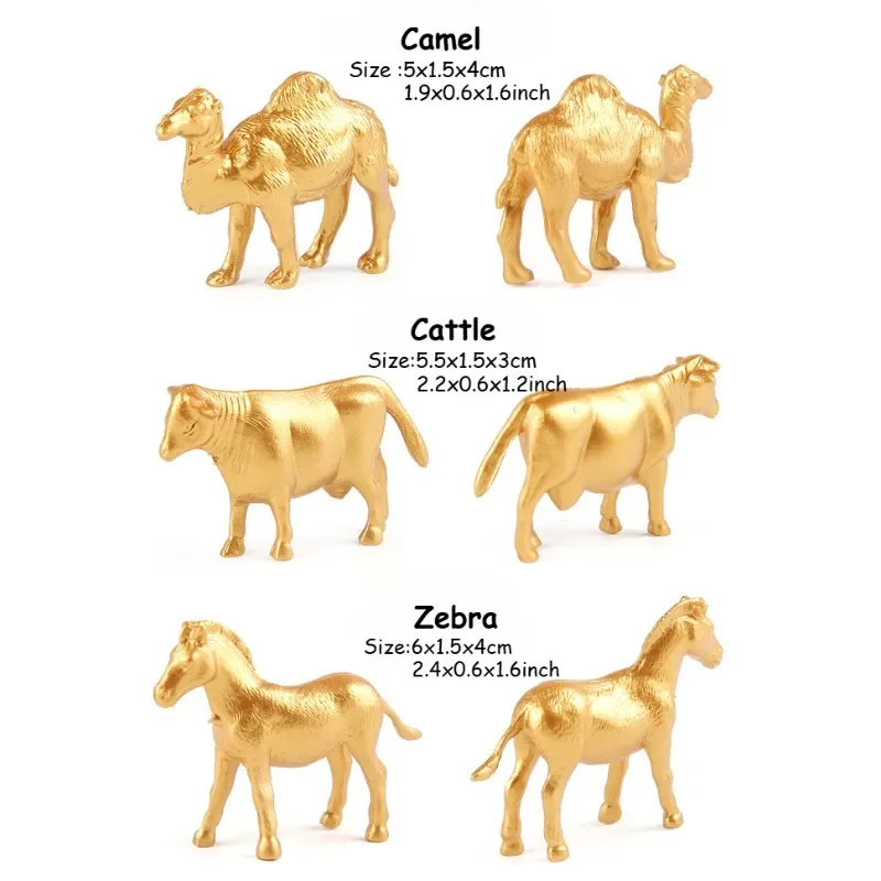 Figurines d'animaux dorés pour décor de fête préChristophe, jouets d'Auckland, safari, zoo, jungle, océan sauvage, mer, animaux marins, fête d'anniversaire