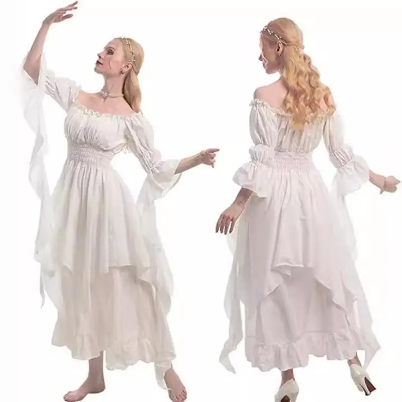 

loween Cosplay Revival Dr Waist-Cinched Long Gown Courtly Sle Holiday Par Costume Women's Traditional Wear