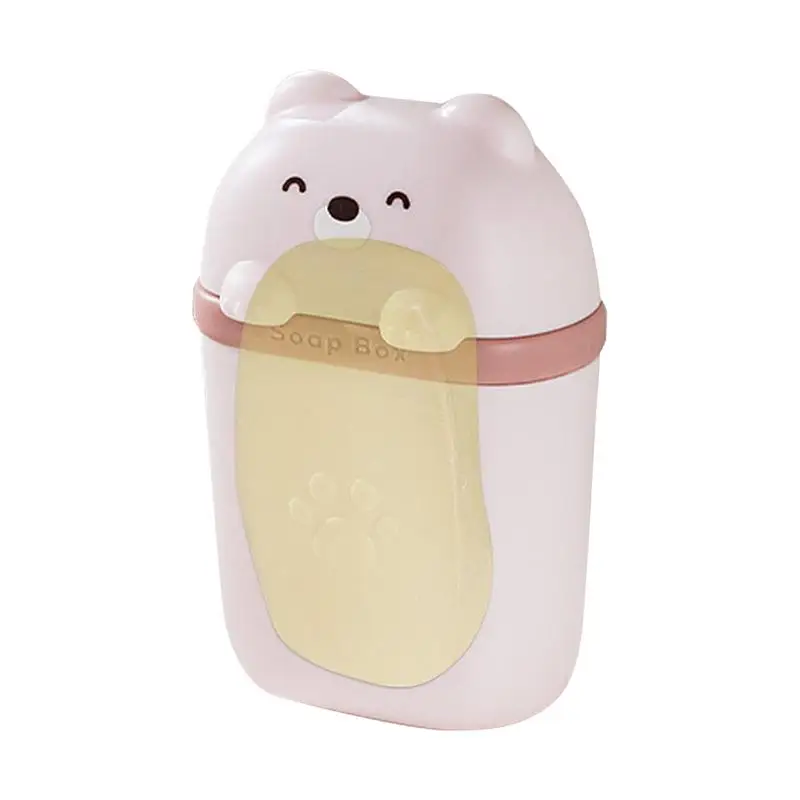 Shampoo Bar Holder Travel Case Cute Bear Shape Body Wash Bar Container With Draining Hole Washing Bar Case For Camping Must-have