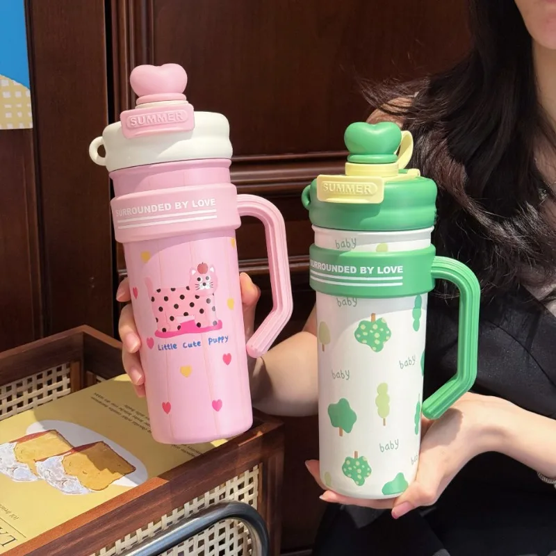 Новая чашка Bingba большой емкости, ценная чашка для холодной воды из нержавеющей стали, двойной напиток, чай с ручкой, чашка-термос для кемпинга для девочек