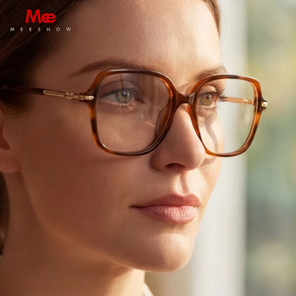 Meeshow Minimalist Square Oversize Women Eyeglasses Anti Blue Light Multifocal Progressive Custom Prescription Optical Frames