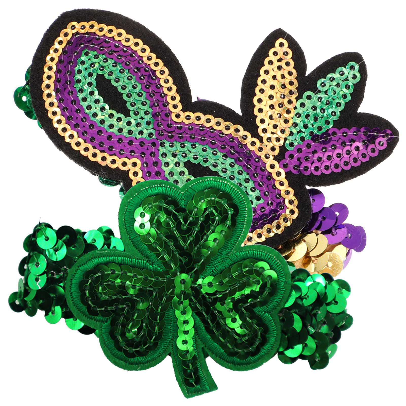 

2Pcs Sequin Wristband Irish Party Decor Shamrock Eyemask Design Lightweight Soft Skin Friendly Bracelet for Holiday Festival
