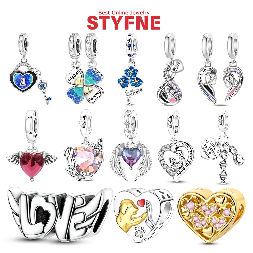 

Подвески в форме сердца из стерлингового серебра 925 пробы, красное стекло, бусины с крыльями ангела, подвеска с замком любви, подходит для оригинального браслета, женские ювелирные изделия