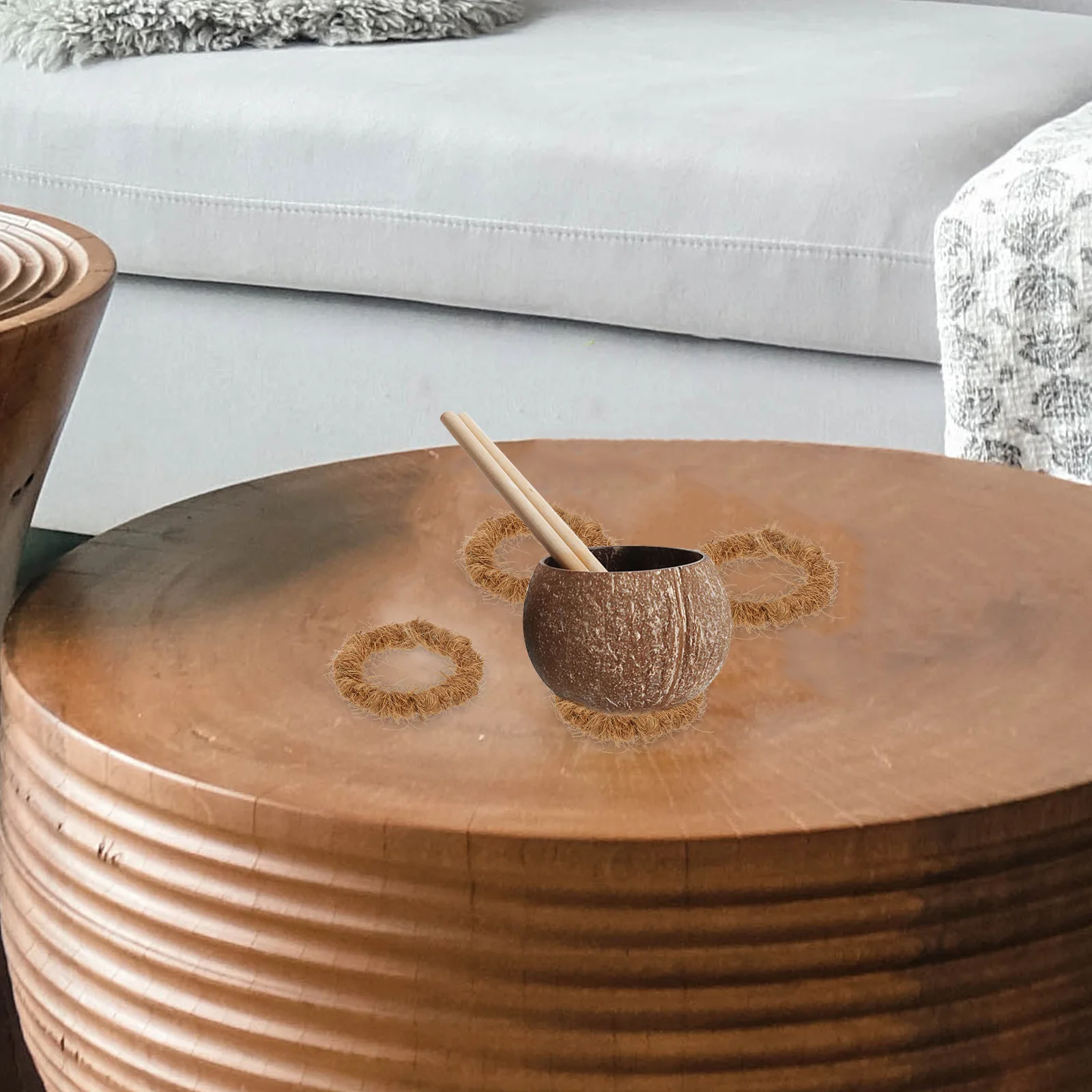 

10pcs Coconut Coaster Handmade Bowl Insulation Rings Natural Non-Slip Table Mat Rings For Home Coffee Shop Coasters