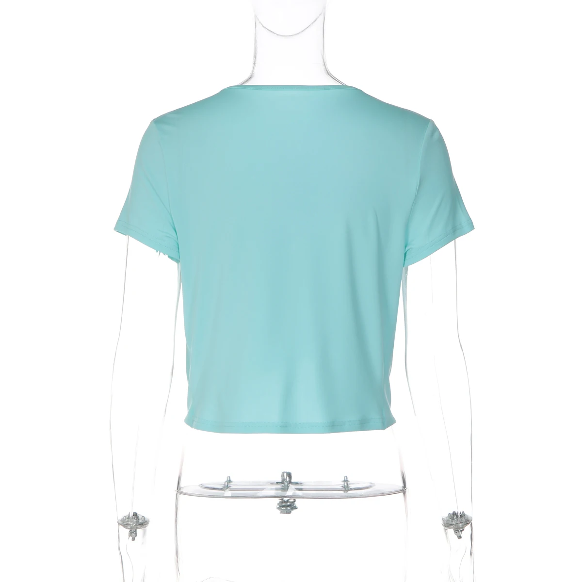 Hugcitar Damenmode, tiefer V-Ausschnitt, einfarbig, kurzärmelig, gerüscht, sexy Crop-T-Shirt, Top, Sommer, Strandurlaub, weibliches Outfit – Detail 4
