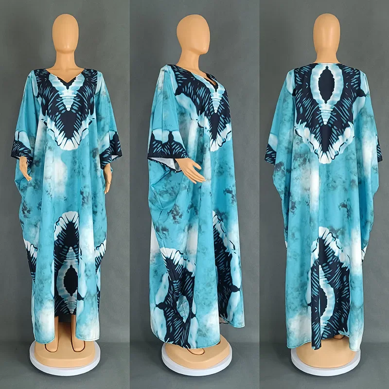 African Plus Size Dresses for Women Autumn Elegant African Half Sleeve V-neck Printing Long Maxi Dress Dashiki African Clothing