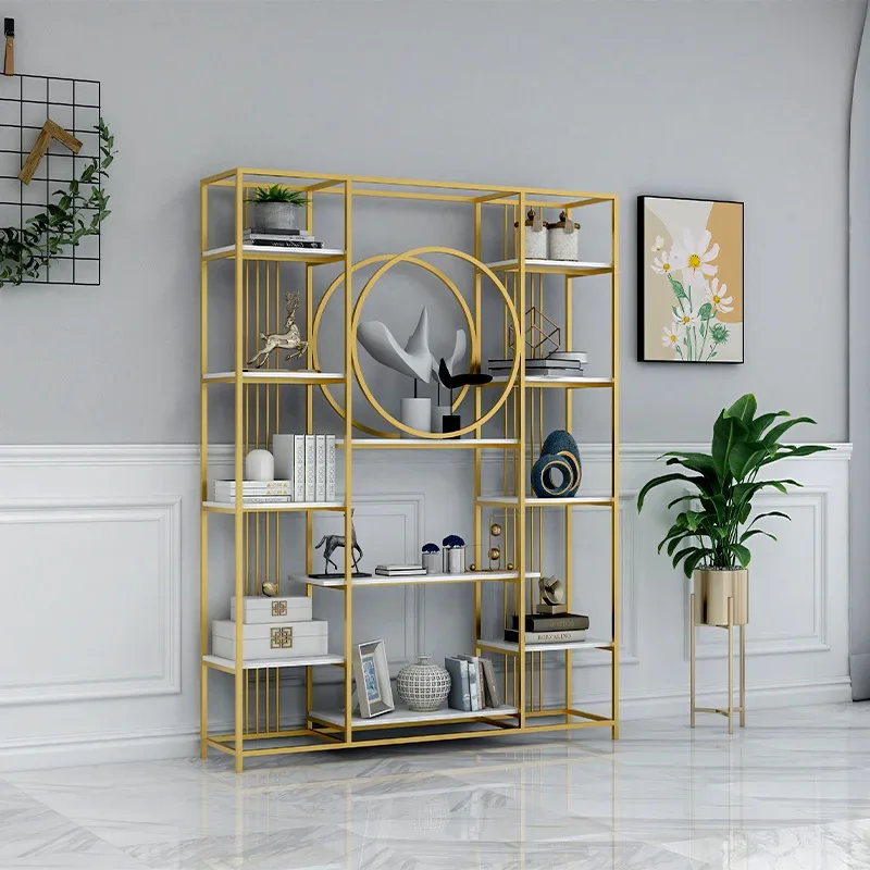 Bookshelf Office Nordic wrought iron gold bookshelf study living room partition shelf multi-layer decorative flower stand