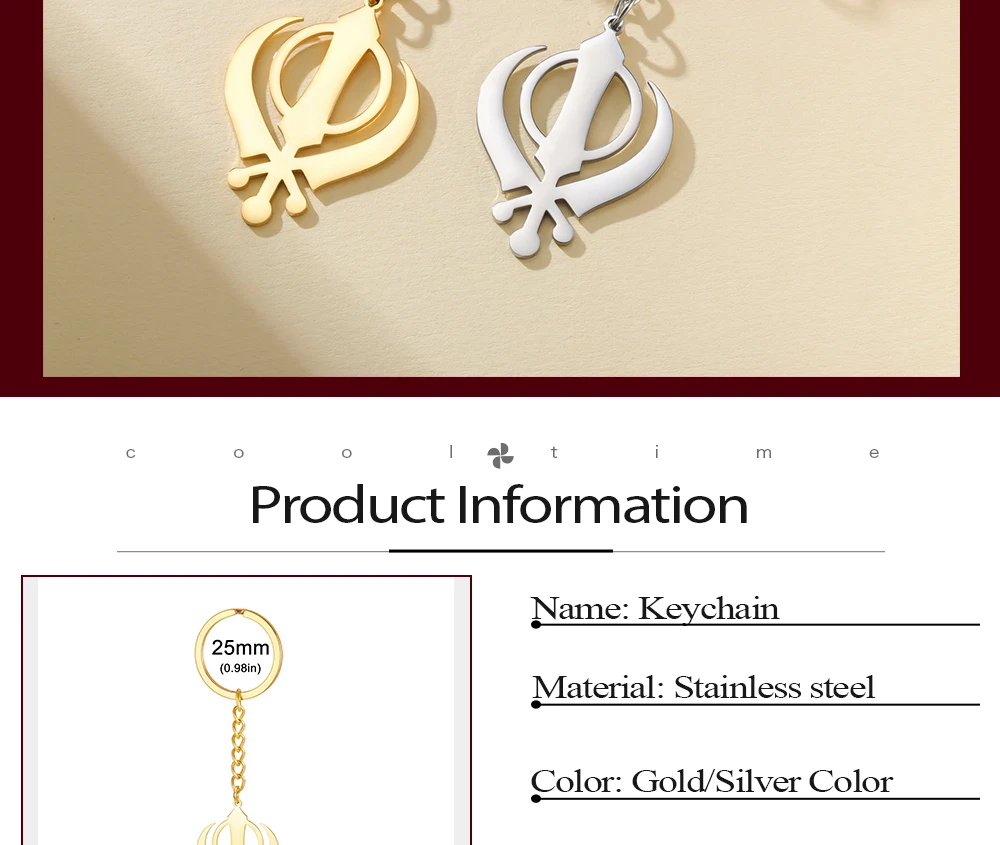 CoolTime 2026 Neuer Khanda Sikh-Symbol Schlüsselanhänger Edelstahl Goldfarben Religiöser Schmuck Amulett Schlüsselring Geschenk für Sikhs – Detail 2