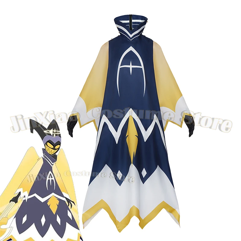 

Anime Hasbin Adam Cosplay First Man Angel Halo Costume Yellow Navy Blue Long Robe Combat Suit Hotel Men Halloween Party Outfit