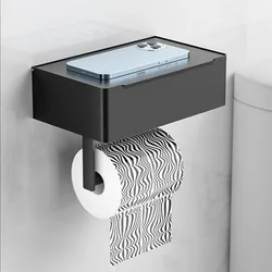Portarotolo con Dispenser di salviette portaoggetti da bagno multifunzione nero portarotolo portarotolo accessori in acciaio inossidabile
