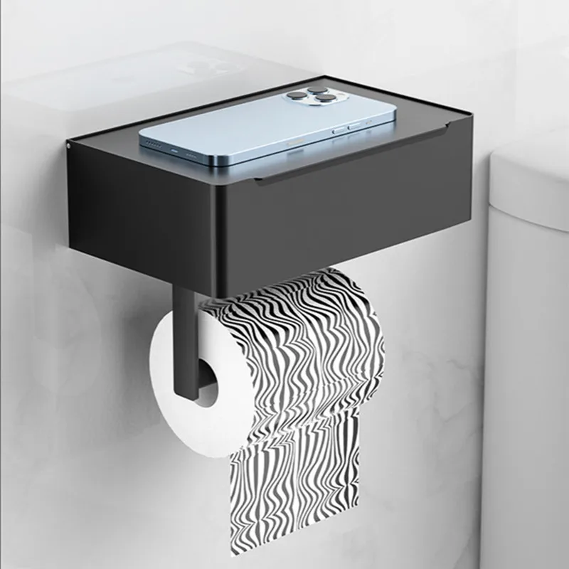 Toilet Roll Holder with Wipes Dispenser Black Multi-function Bathroom Storage Rack Roll Paper Holder Stainless Steel Accessories