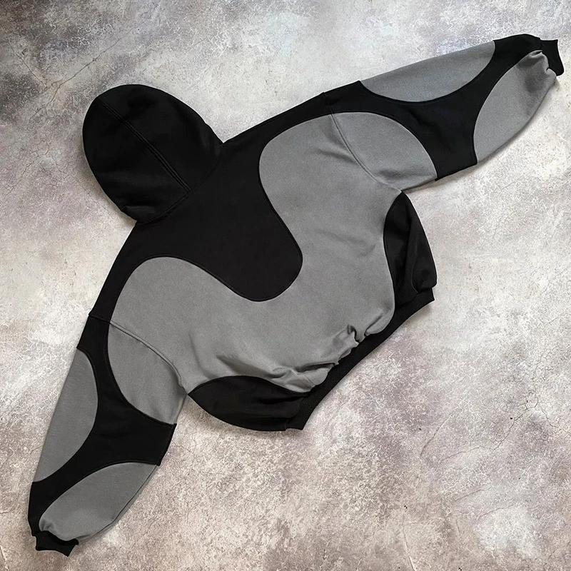 خريف شتاء Y2K Harajuku أسود رمادي تقسم مطبوعة المرأة هوديي ملابس كاجوال فضفاضة المرأة البلوز بسيط القوطية البلوز