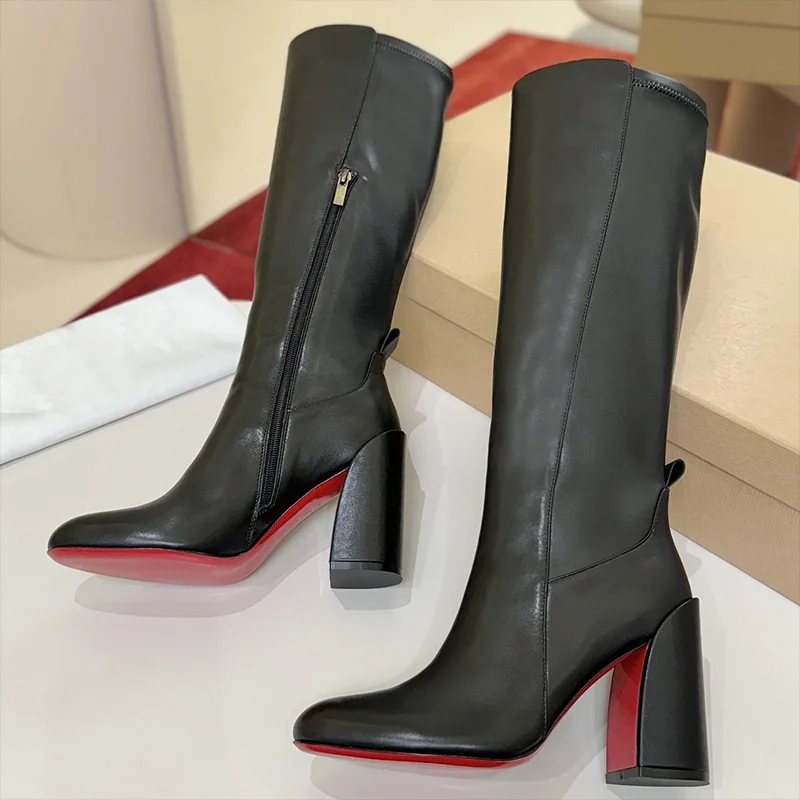 

Top quality full-grain cowhide sheepskin wool women's high-heeled pointed-toe long boots elegant shoes 250914121