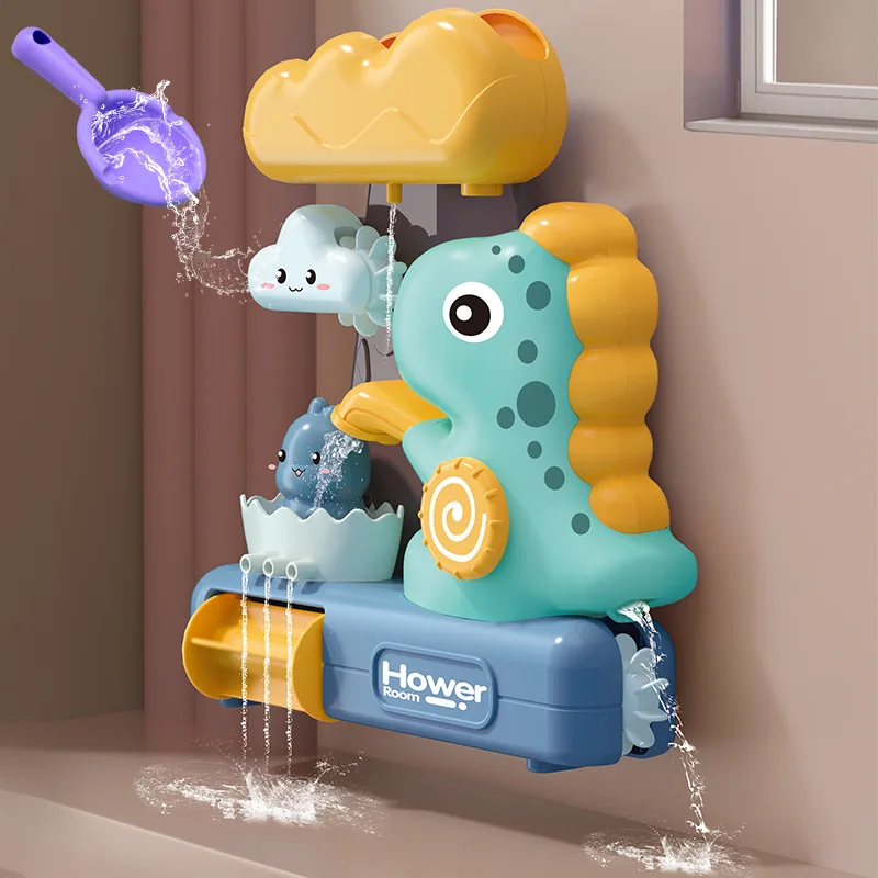 Children's Fun and Cute Dinosaur Rotating Fun Suction Cup Swimming Bathroom Showers Water Spray Male and Female Baby Bathing Toy