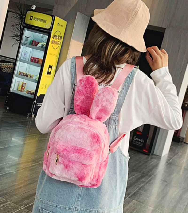 Mochila de pelúcia coelho orelhudo comprido para meninas, Mochila escolar personalizada, Bom presente para crianças, Namorada fofa