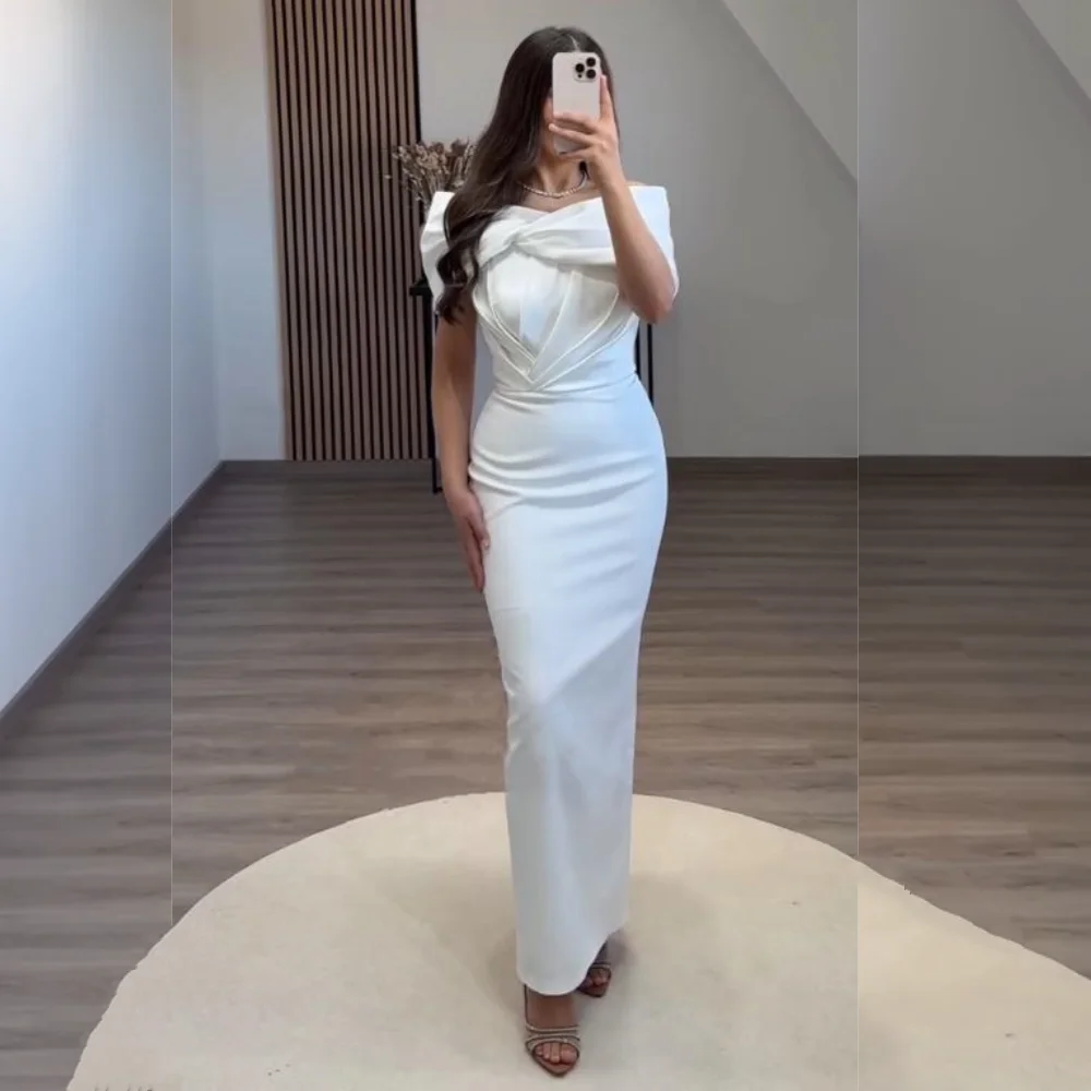

Customized Jersey Pleat Off-the-shoulder Sheath Midi Dresses Bespoke Occasion Wedding Guest Party Gown Simple High Quality