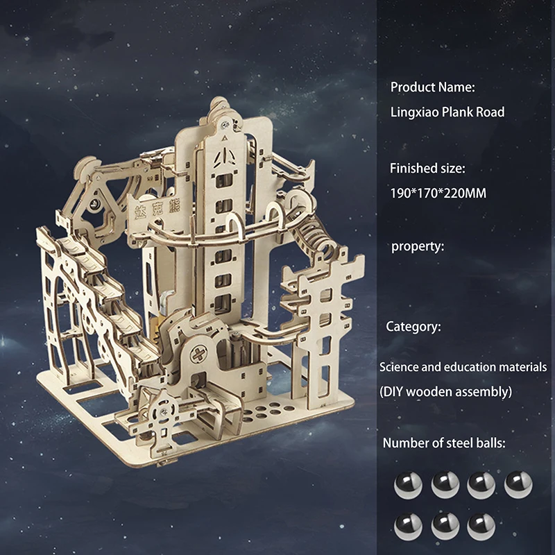 Science Experiment Toy, 3D Wooden Marble Run Kit with Electric Catapult; Maze Mechanical Assembly