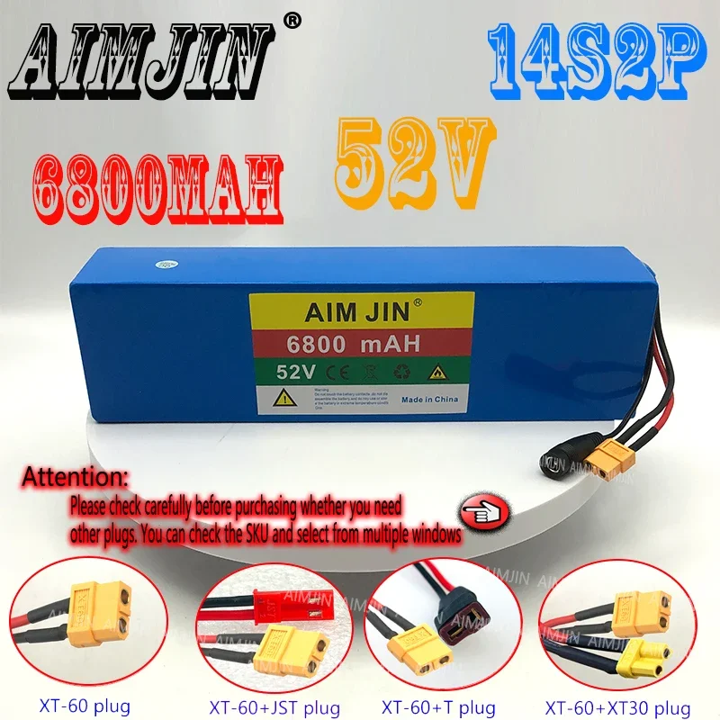 18650 14S2P 52V6800mAh Li-Ion Battery Pack for Bicycle Scooter Motorcycle Replace battery with BMS Multiple plugs to choose from