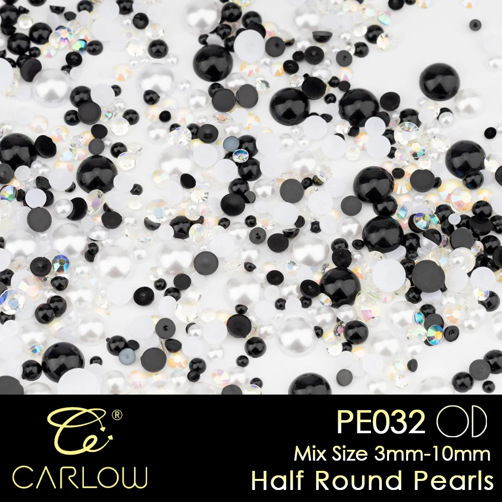 CARLOW Mix Size black and White Color Half Round Pearl Accessories 100g Package for Mugs DIY 032