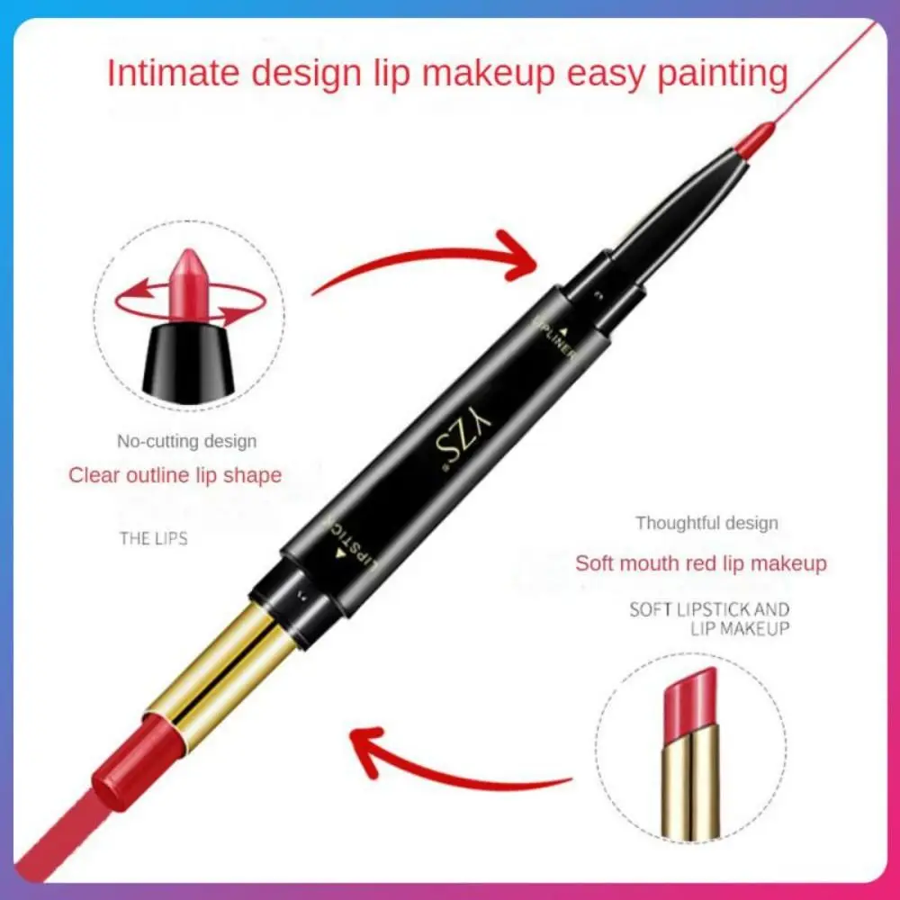 Sexy 6 Farben Doppelkopf Lipliner Antihaft-Cup Wasserdicht 2-in-1-Lippenstift Kosmetik Glatter Samt-Lipliner-Stift Schönheit