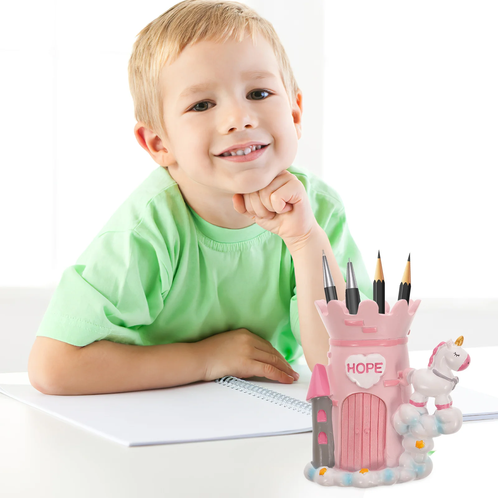 

1Pcs Pink Resin Pen Holder Desktop Organizer Cartoon Storage Case Pen Makeup Brush Holder Stylish Decorative for Office