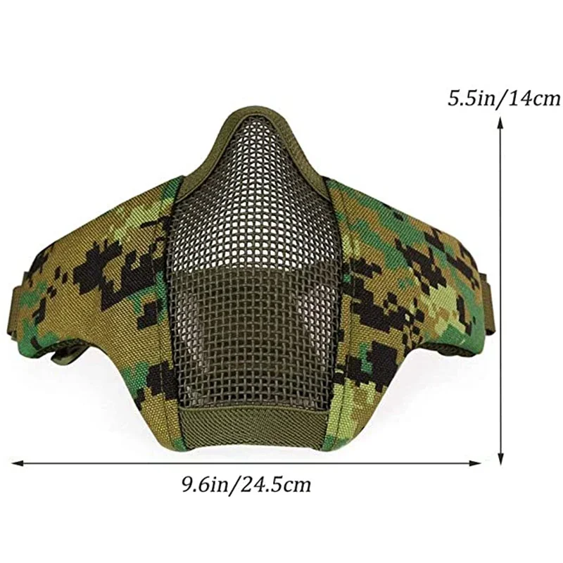 Half Face Tactical Airsoft Mask Adjustable Metal Steel Mesh for Hunting Shooting Paintball Lightweight Protective Gear