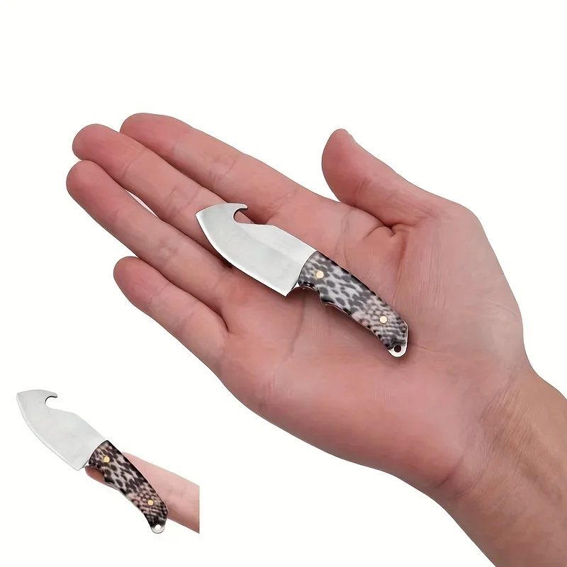 Mini Resin Patterned Handle Knife Bottle Opener Portable Outdoor Keychain Gift Knife Unboxing Knife with Leather Cover