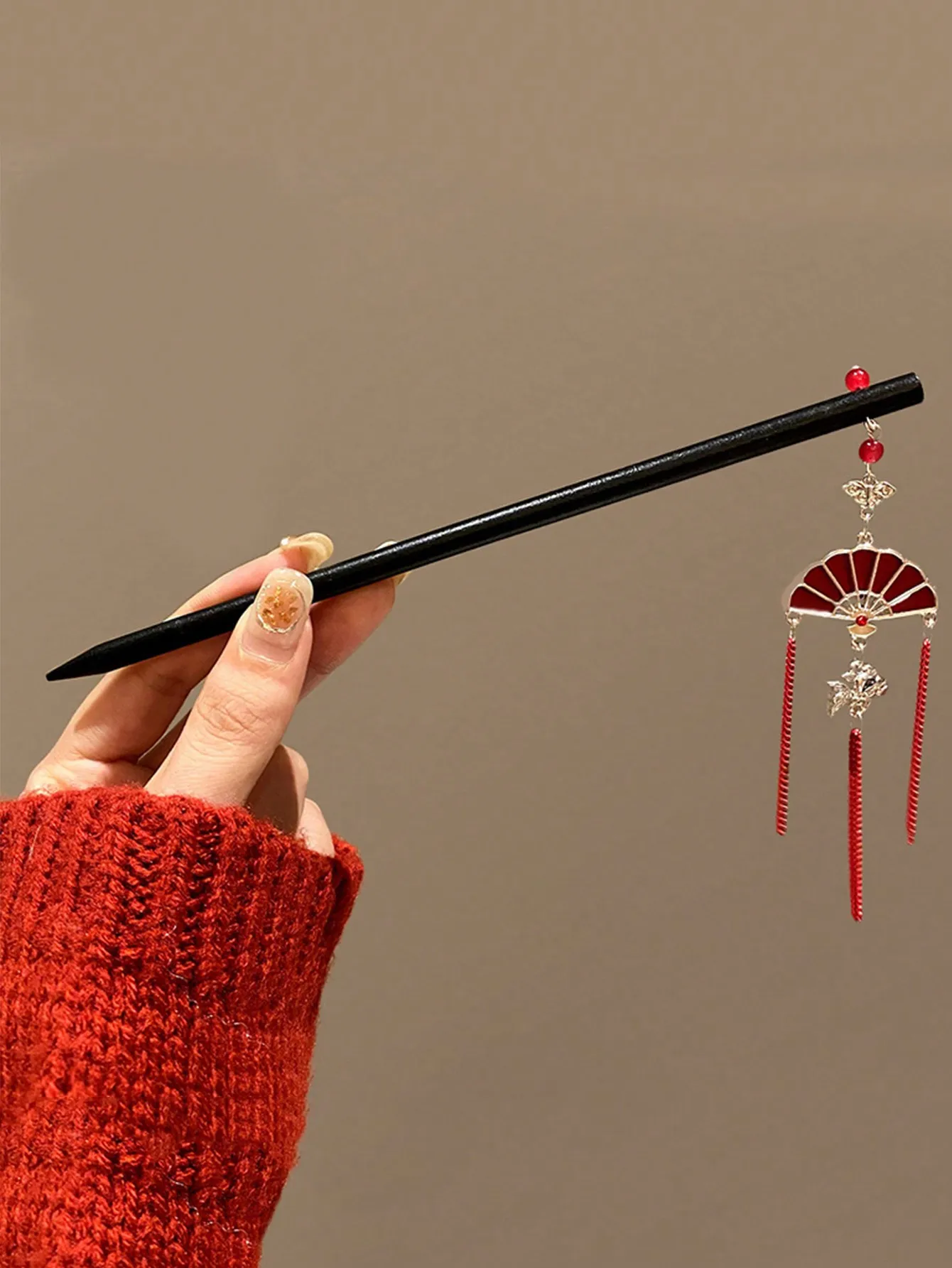 عصي شعر خشبية بشرابة حمراء للنساء والفتيات ، إكسسوارات شعر للحفلات ، موضة ، 1 * * * #5