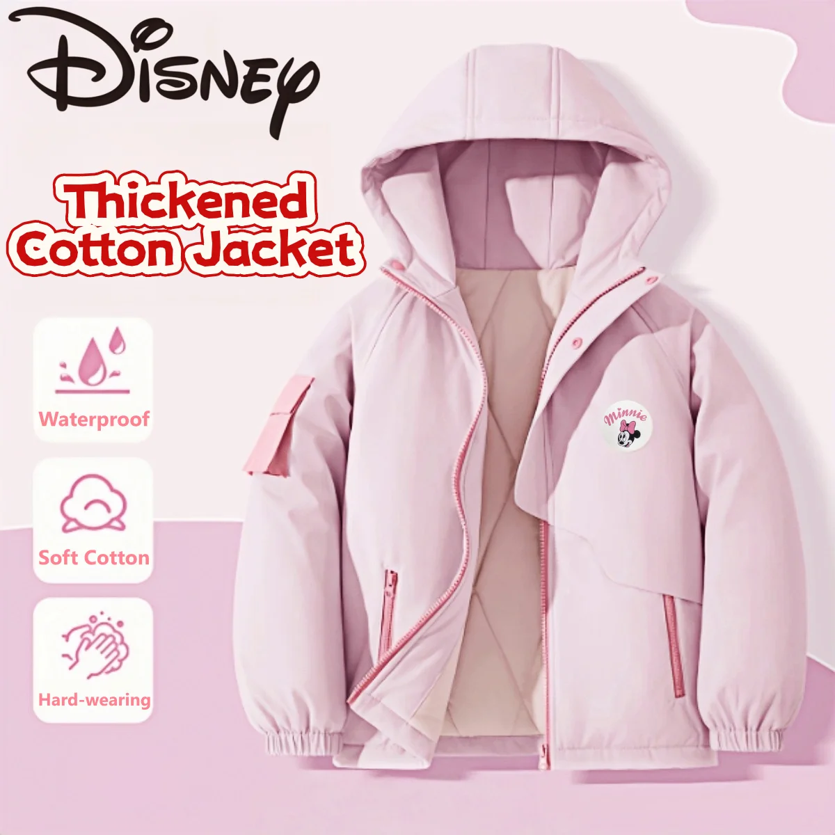 

Disney Children Lightweight Outerwear Kids Windproof Cotton-padded Jacket Winter Cold-resistant Color Patchwork Thickened Jacket