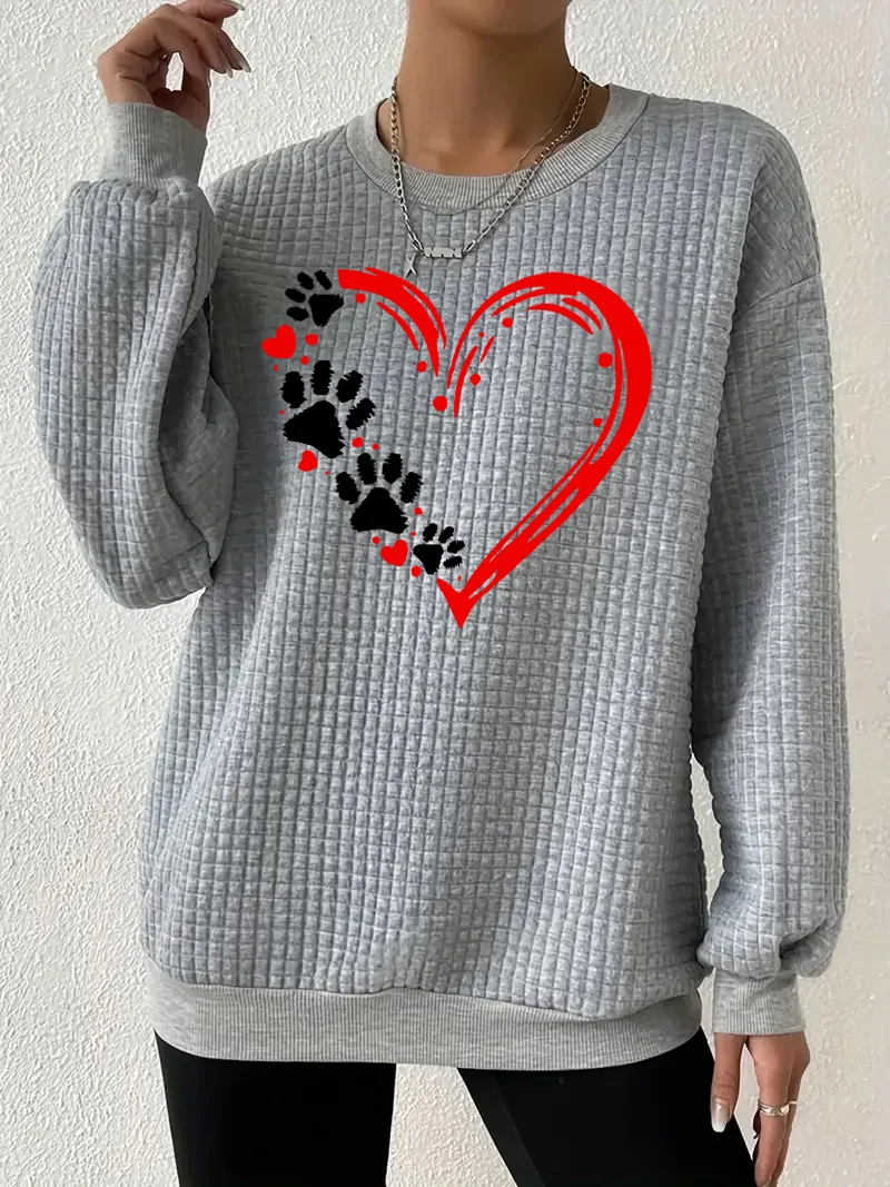 

Women's Autumn and Winter Waffle Sweatshirt - Red Heart and Black Claw Printing Design - Soft Fabric and Fashionable Style