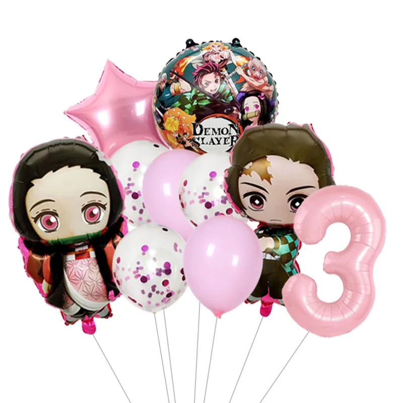 Cool Demon Slayer Theme Tanjiro Nezuko Kamado Theme Foil Balloons Set Balloon Kids Birthday Gifts Number Balloon Supplies Gifts - view 4