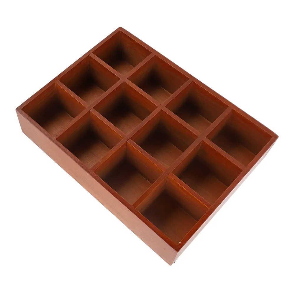 Decorative Wood Desktop Organizer Adjustable Shelves Solid Wood Wooden Storage Stationery Holder Vintage Style 12 Compartments