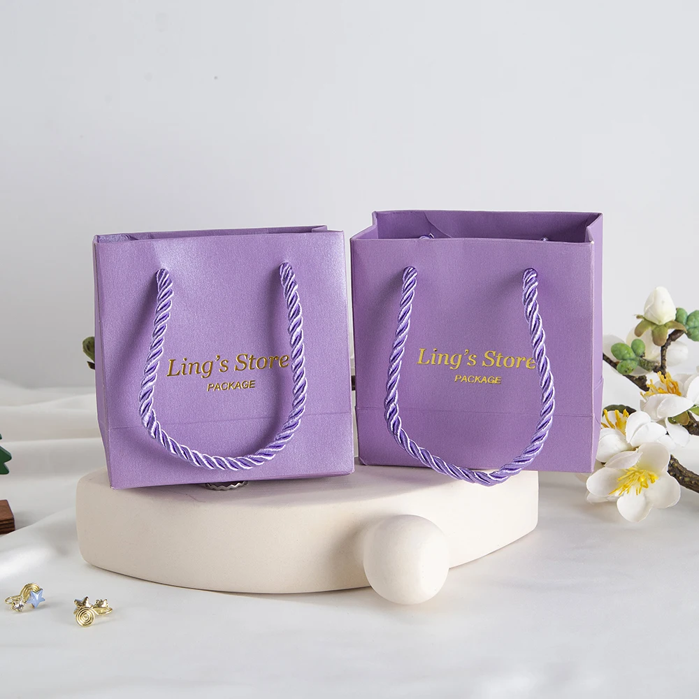20/50/100 قطعة شخصية طباعة شعار البنفسجي مجوهرات ورقة حمل مقبض أكياس سوار خواتم مستحضرات التجميل التسوق تغليف الهدايا الصغيرة #2