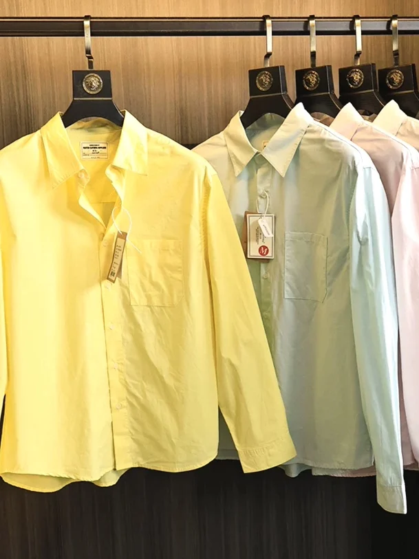 

Loose Long Sleeve Cotton Linen Men's Shirt Youth Fashion Durable No Ironing Required Breathable Comfortable Yellow Color