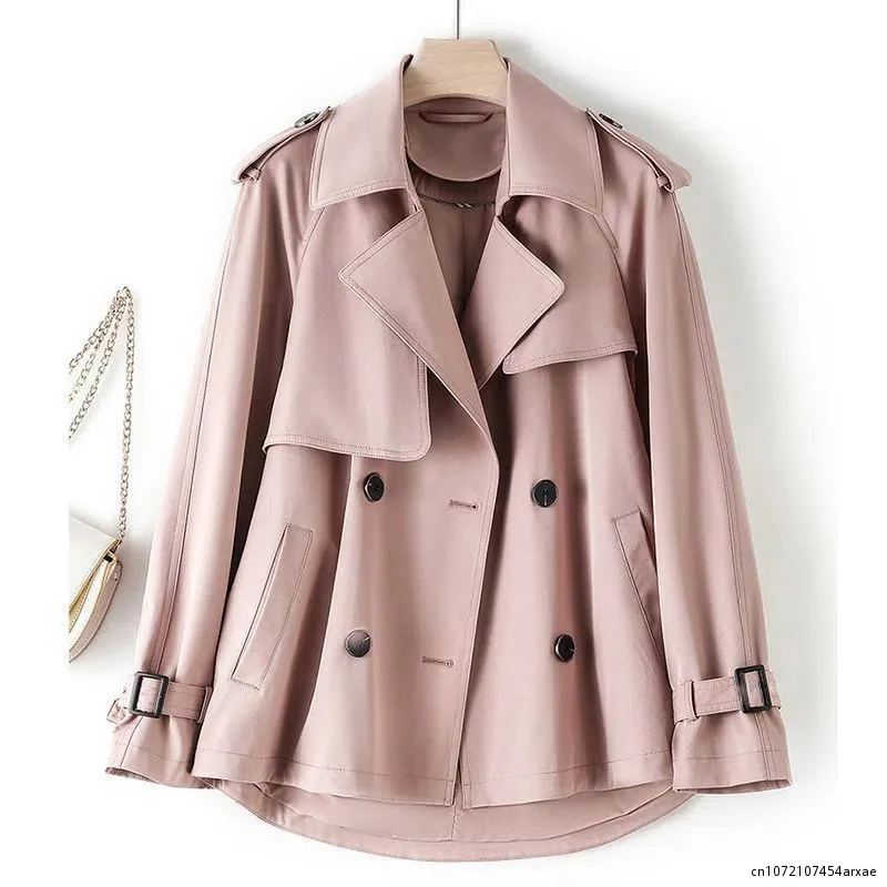 

Short Windbreaker Women Spring Autumn Fashion Khaki Pink Black Trench Coat New Loose Coats Female Double-Breasted Outerwear